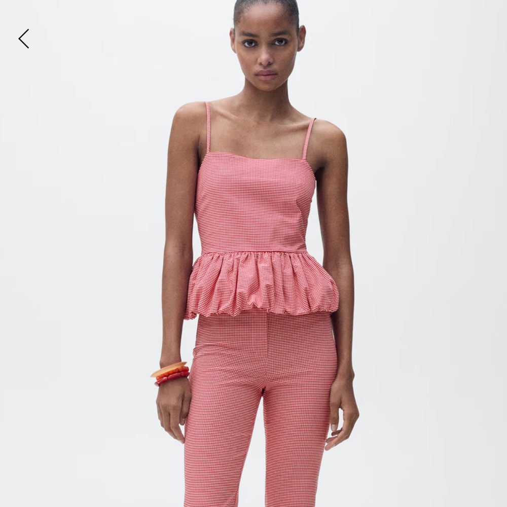 Mango Red Gingham Peplum Top and Pants Set